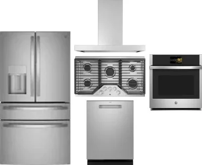 5 Piece Package Includes Refrigerator, Cooktop, Wall Oven, Hood And Dishwasher